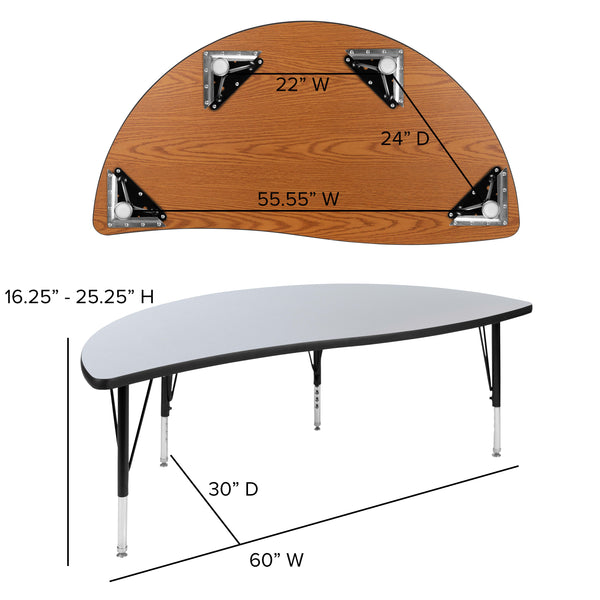 Grey |#| 60inch Half Circle Wave Collaborative Grey Kids Adjustable Height Activity Table