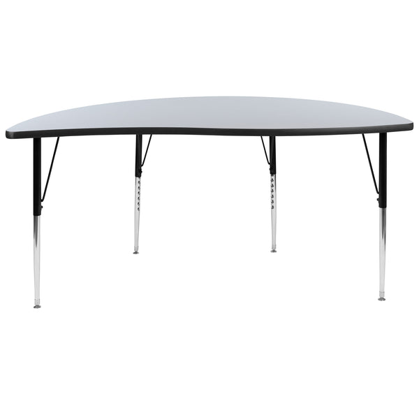 Grey |#| 60inch Half Circle Wave Collaborative Grey Adjustable Height Activity Table
