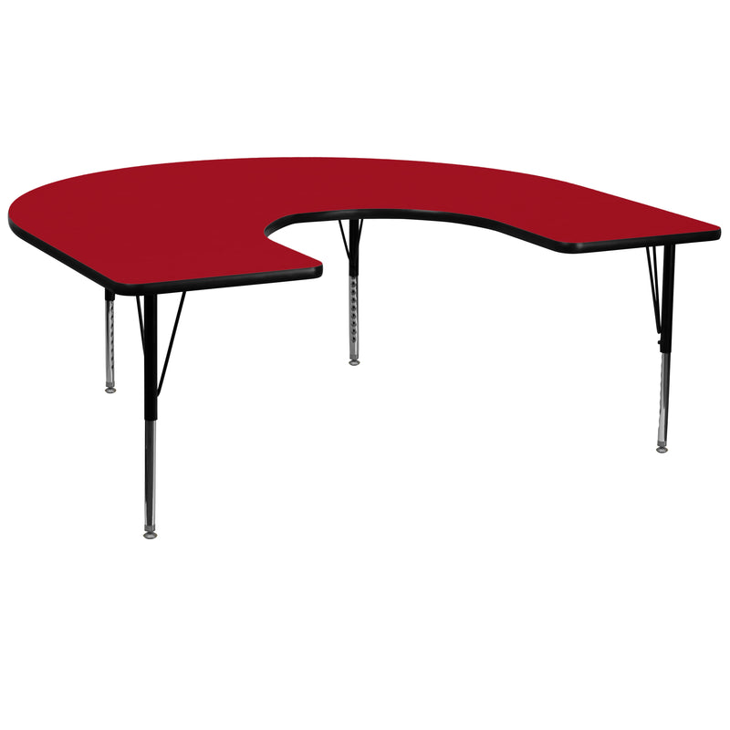 Red |#| 60inchW x 66inchL Horseshoe Red Thermal Laminate Adjustable Activity Table