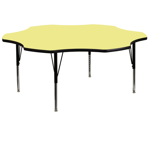 Yellow |#| 60inch Flower Yellow Thermal Laminate Activity Table - Height Adjustable Short Legs
