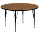 Oak |#| 60inch Round Oak Thermal Laminate Activity Table - Height Adjustable Short Legs