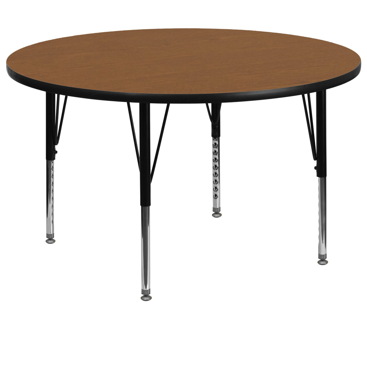 Oak |#| 60inch Round Oak Thermal Laminate Activity Table - Height Adjustable Short Legs