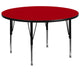 Red |#| 60inch Round Red Thermal Laminate Activity Table - Height Adjustable Short Legs