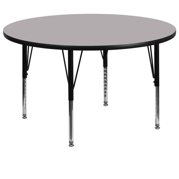 Gray |#| 60inch Round Grey Thermal Laminate Activity Table - Height Adjustable Short Legs