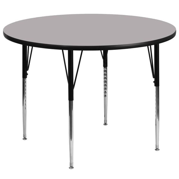 Gray |#| 60inch Round Grey Thermal Laminate Activity Table - Standard Height Adjustable Legs