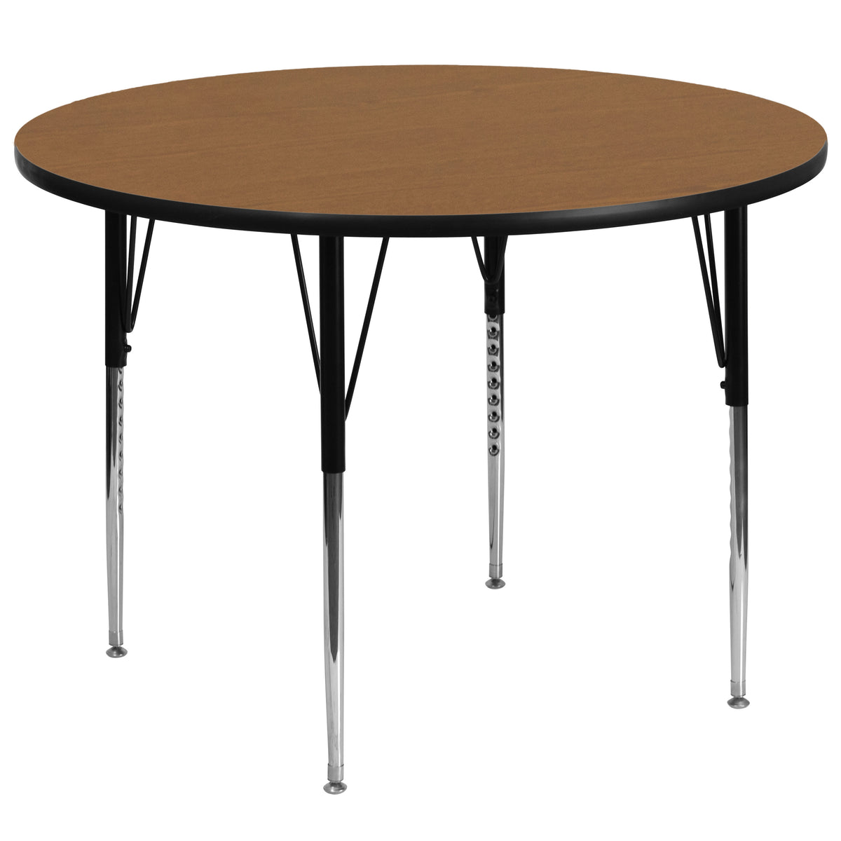Oak |#| 60inch Round Oak Thermal Laminate Activity Table - Standard Height Adjustable Legs