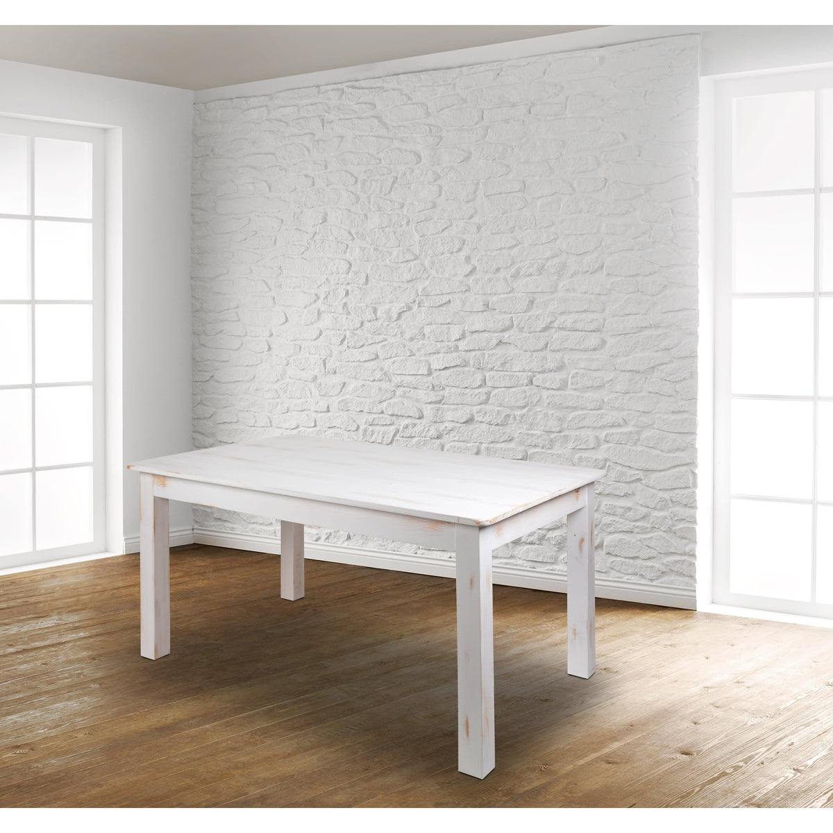 Antique Rustic White |#| 60inch x 38inch Rectangular Antique Rustic White Solid Pine Farm Dining Table