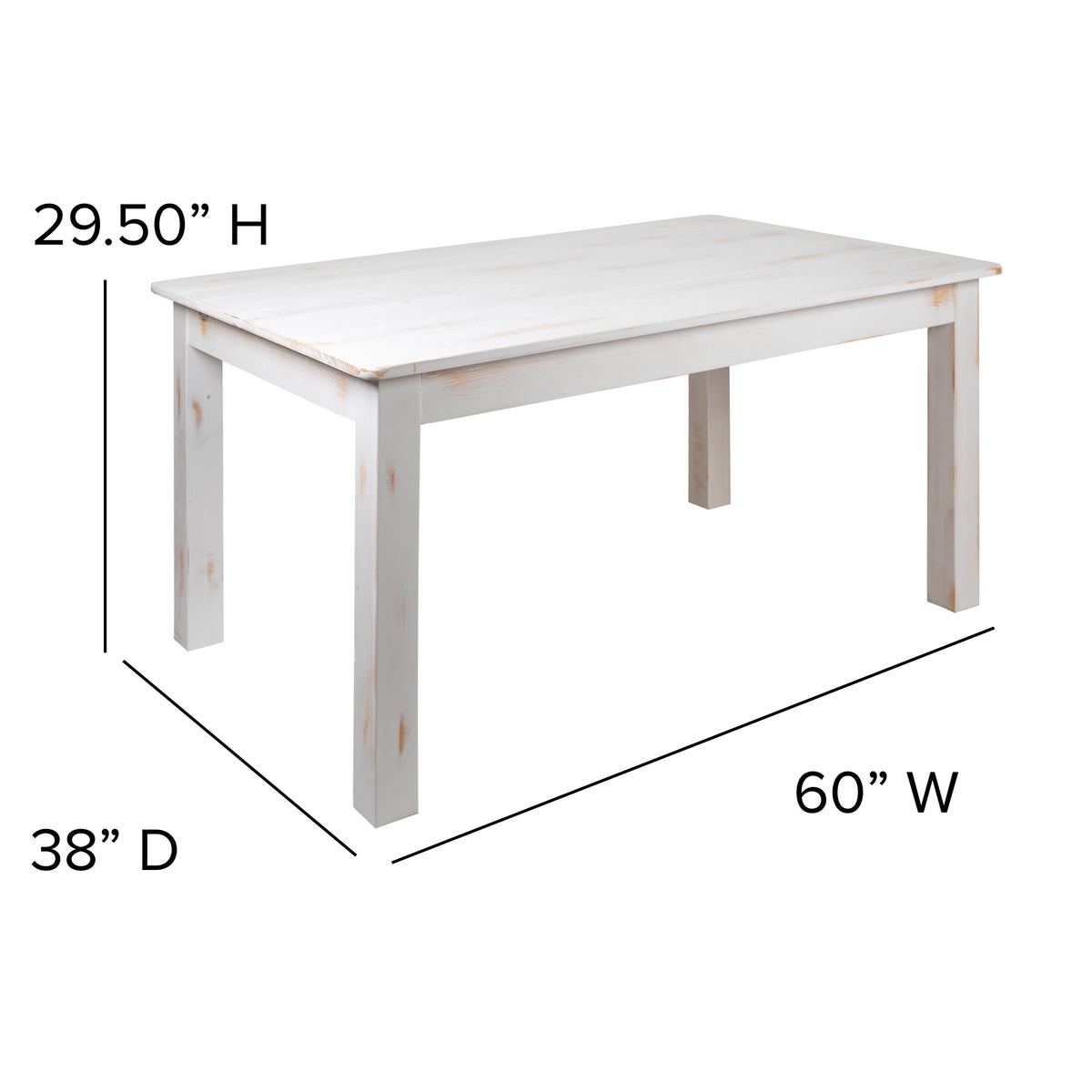 Antique Rustic White |#| 60inch x 38inch Rectangular Antique Rustic White Solid Pine Farm Dining Table