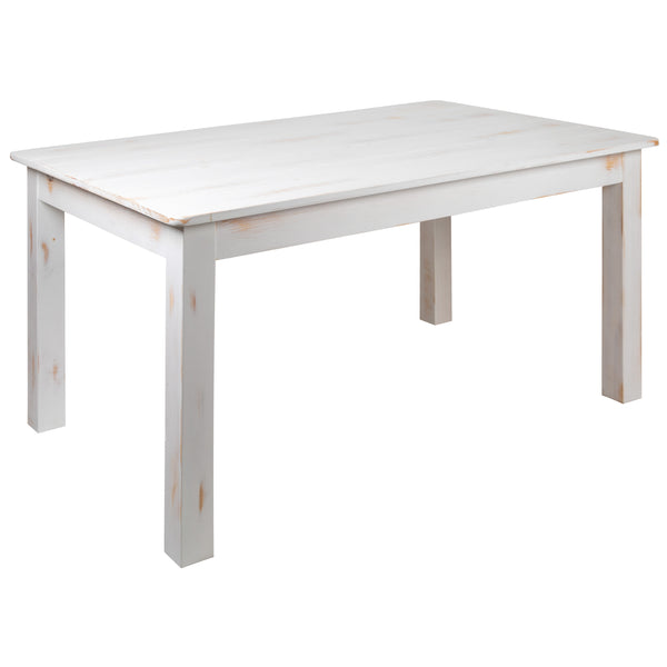 Antique Rustic White |#| 60" x 38" Rectangular Antique Rustic White Solid Pine Farm Dining Table