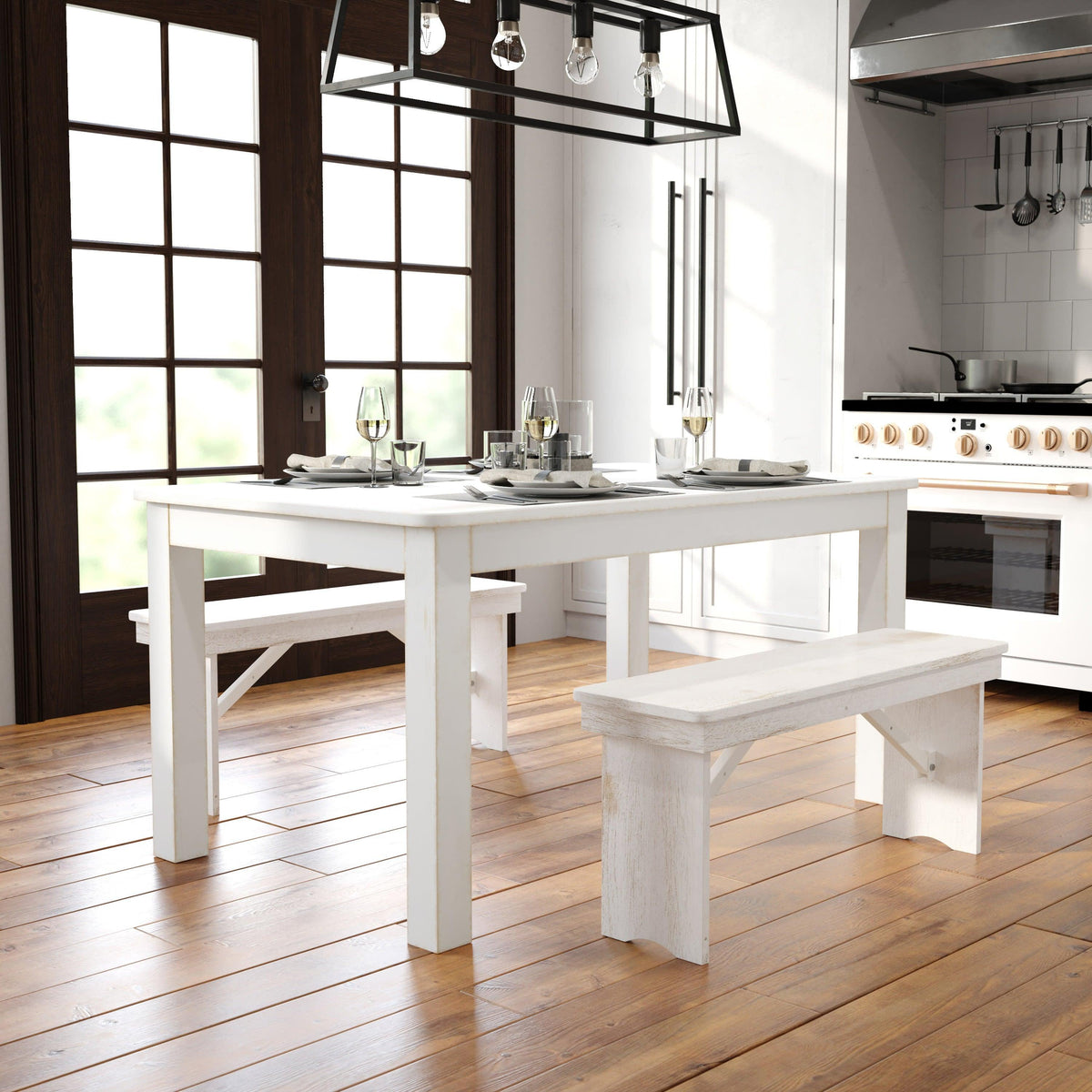 Antique Rustic White |#| 60" x 38" Rectangular Antique Rustic White Solid Pine Farm Dining Table