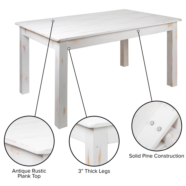 Antique Rustic White |#| 60" x 38" Rectangular Antique Rustic White Solid Pine Farm Dining Table