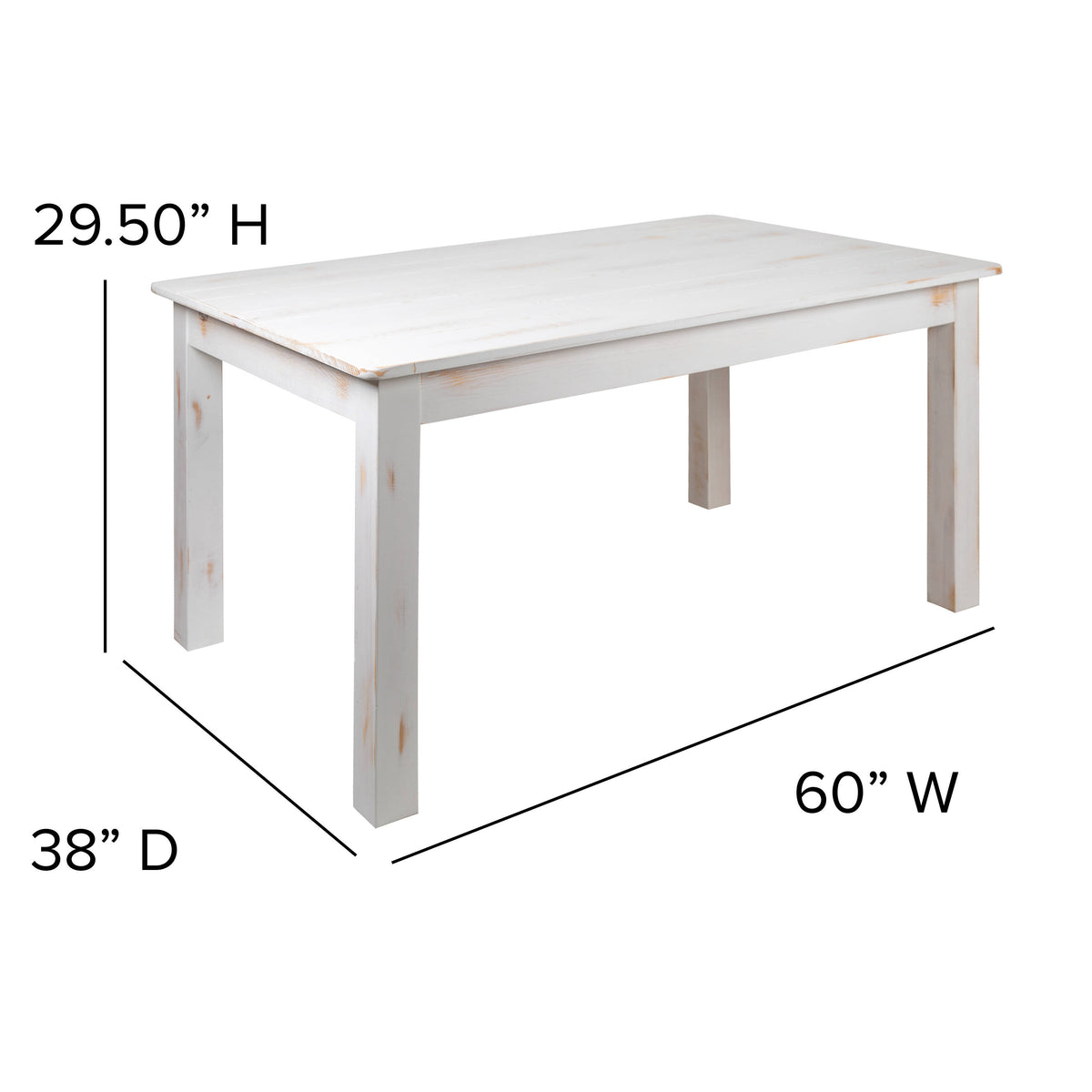Antique Rustic White |#| 60" x 38" Rectangular Antique Rustic White Solid Pine Farm Dining Table