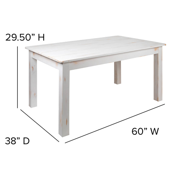 Antique Rustic White |#| 60" x 38" Rectangular Antique Rustic White Solid Pine Farm Dining Table