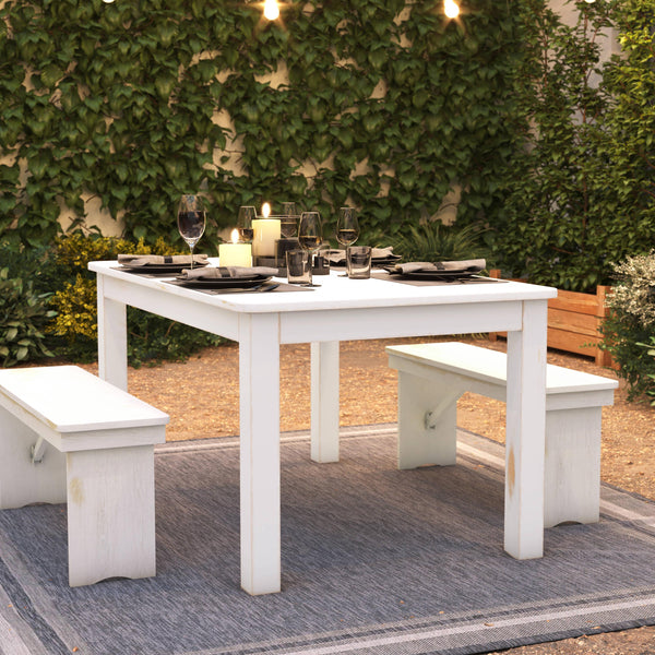 Antique Rustic White |#| 60" x 38" Rectangular Antique Rustic White Solid Pine Farm Dining Table