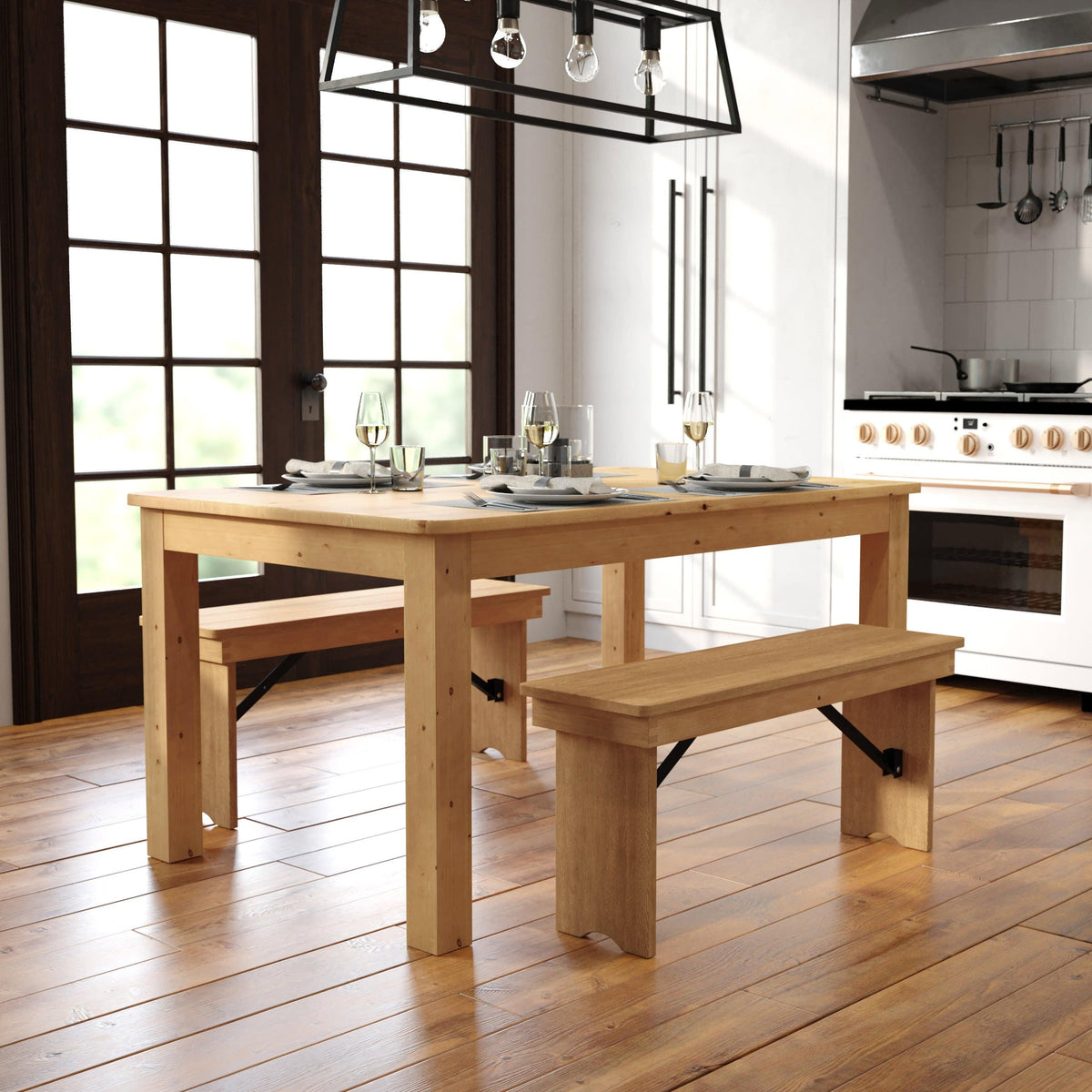 Light Natural |#| 60" x 38" Rectangular Light Natural Solid Pine Farm Dining Table