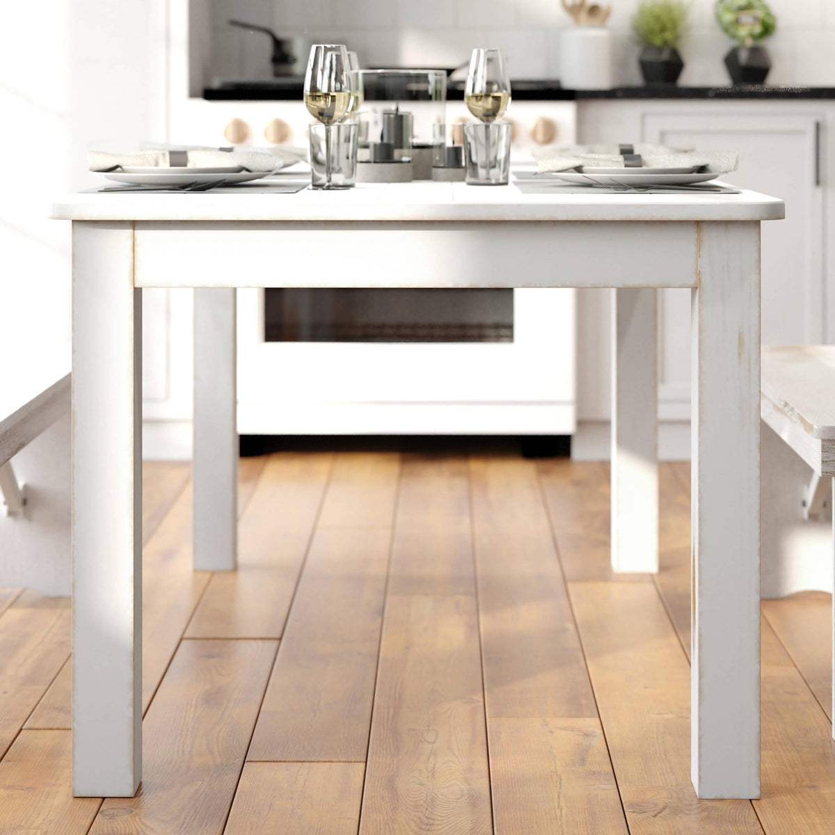 Antique Rustic White |#| 60" x 38" Rectangular Antique Rustic White Solid Pine Farm Dining Table