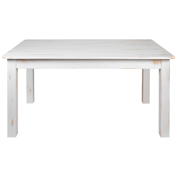 Antique Rustic White |#| 60" x 38" Rectangular Antique Rustic White Solid Pine Farm Dining Table