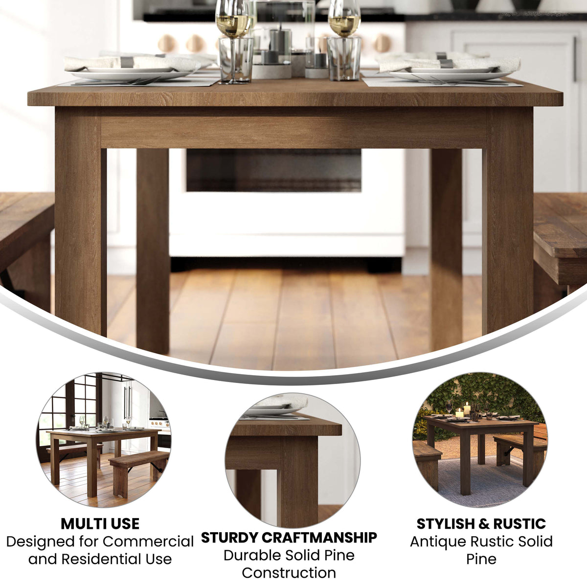 Antique Rustic |#| 60" x 38" Rectangular Antique Rustic Solid Pine Farm Dining Table