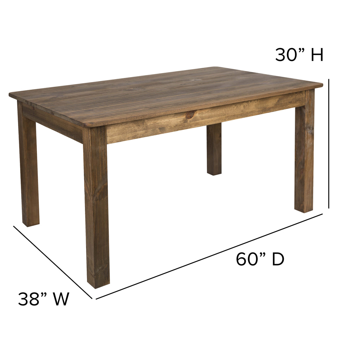 Antique Rustic |#| 60" x 38" Rectangular Antique Rustic Solid Pine Farm Dining Table