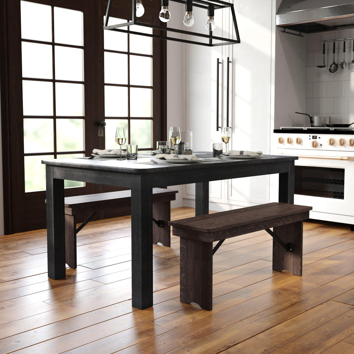 Black Wash |#| 60" x 38" Rectangular Black Wash Solid Pine Farm Dining Table