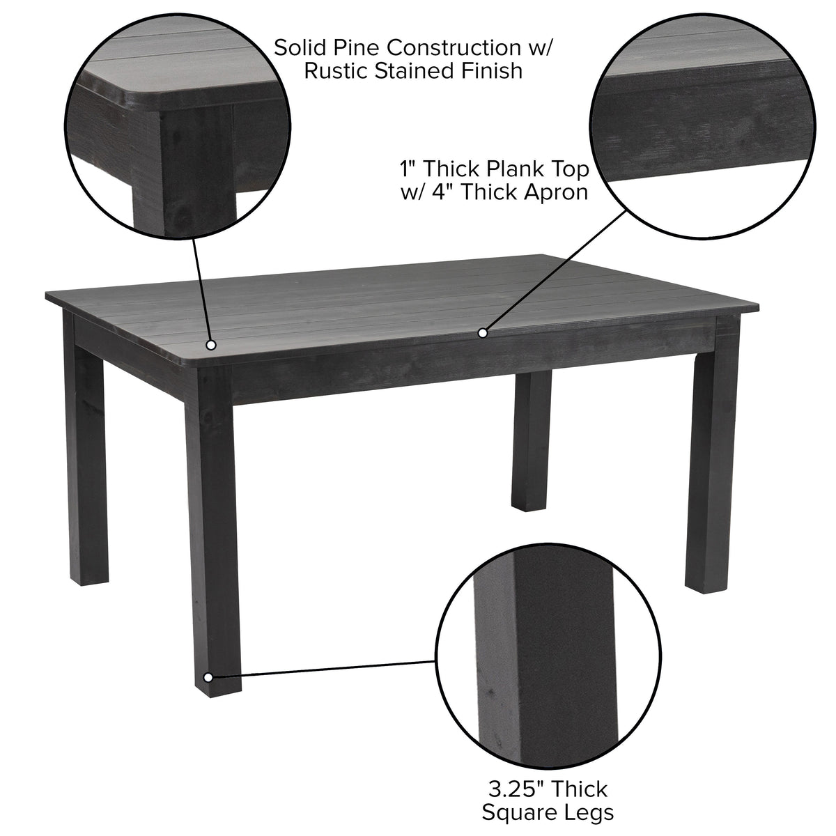 Black Wash |#| 60" x 38" Rectangular Black Wash Solid Pine Farm Dining Table