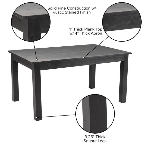Black Wash |#| 60" x 38" Rectangular Black Wash Solid Pine Farm Dining Table