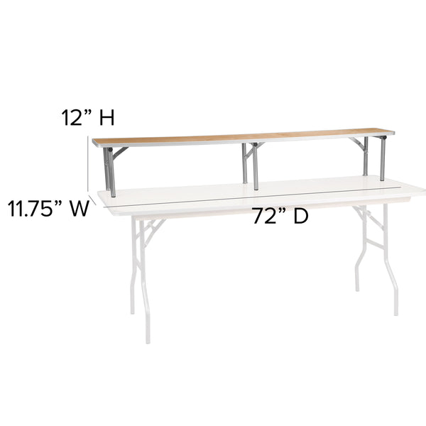 72inch x 12inch x 12inch Birchwood Bar Top Riser with Silver Legs