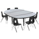 Grey |#| 76inch Oval Wave Activity Table Set with 12inch Student Stack Chairs, Grey/Black