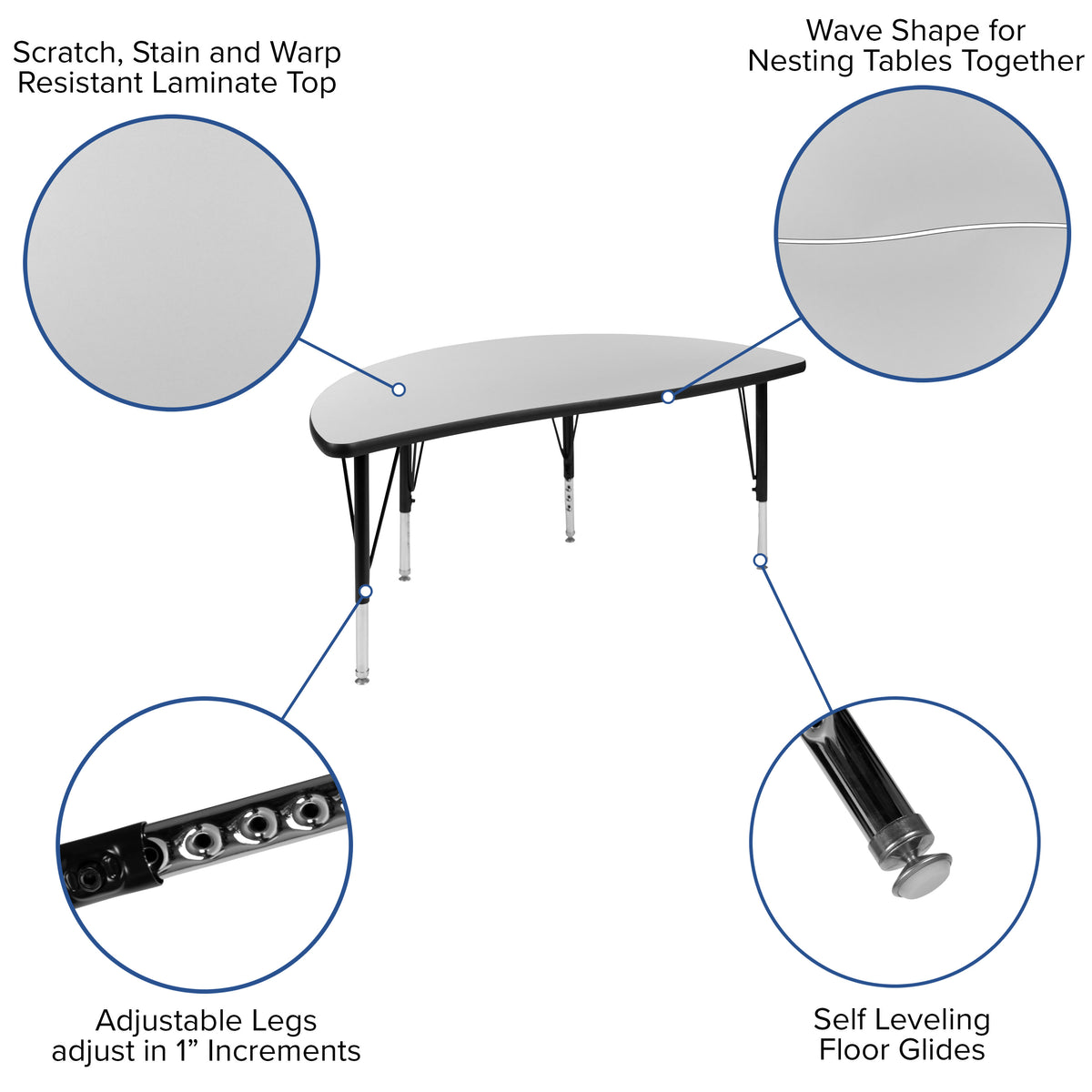 Grey |#| 76inch Oval Wave Activity Table Set with 12inch Student Stack Chairs, Grey/Black