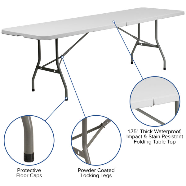 8-Foot Bi-Fold Granite White Plastic Banquet and Event Folding Table with Handle