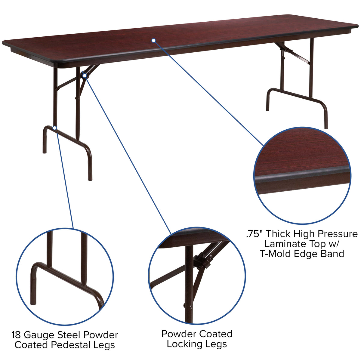 8-Foot High Pressure Mahogany Laminate Folding Banquet & Catering Table