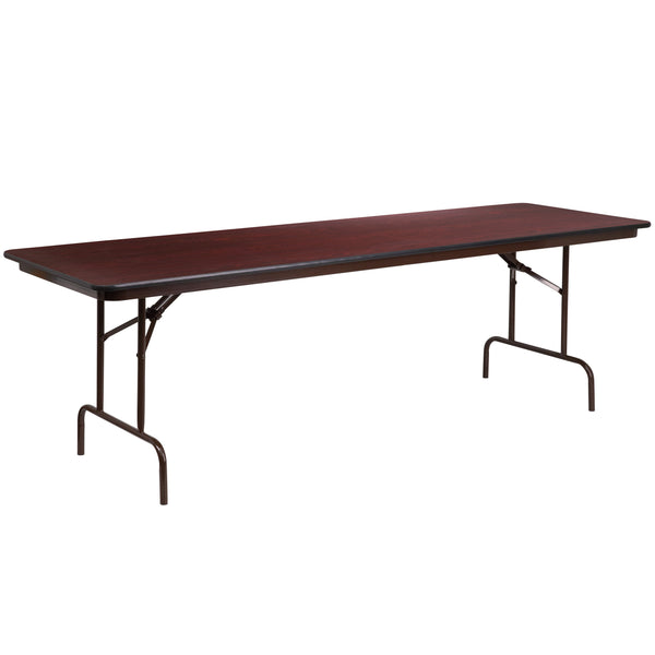 8-Foot Mahogany Melamine Laminate Folding Banquet & Catering Table