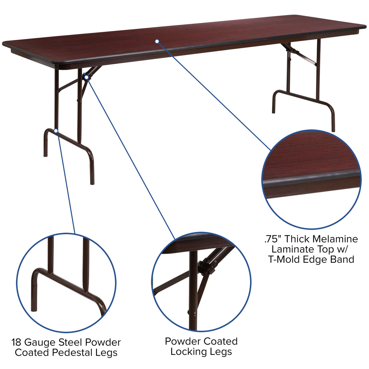 8-Foot Mahogany Melamine Laminate Folding Banquet & Catering Table