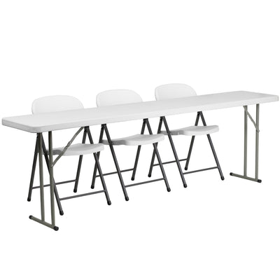 8-Foot Plastic Folding Training Table Set with 3 Plastic Folding Chairs - View 1