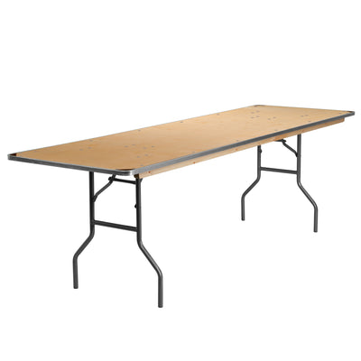8-Foot Rectangular HEAVY DUTY Birchwood Folding Banquet Table with METAL Edges and Protective Corner Guards - View 1