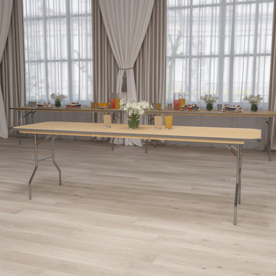 8-Foot Rectangular HEAVY DUTY Birchwood Folding Banquet Table with METAL Edges and Protective Corner Guards - View 2