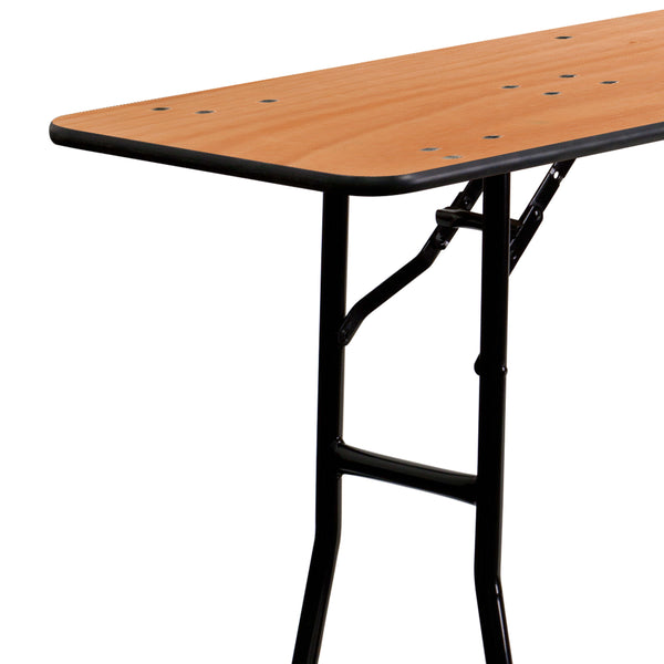 8-Foot Rectangular Wood Folding Training / Seminar Table with Clear Coated Top