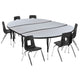 Grey |#| 86inch Oval Wave Activity Table Set with 14inch Student Stack Chairs, Grey/Black