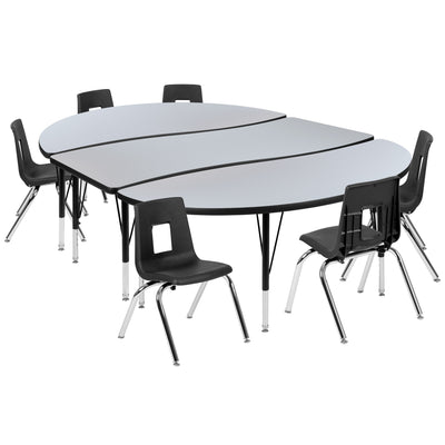 86" Oval Wave Flexible Laminate Activity Table Set with 14" Student Stack Chairs - View 1