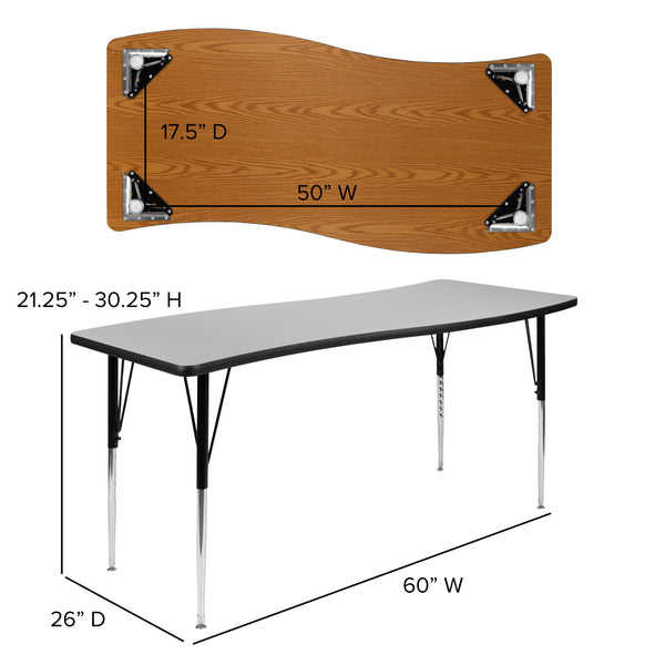 Grey |#| 86inch Oval Wave Activity Table Set with 16inch Student Stack Chairs, Grey/Black