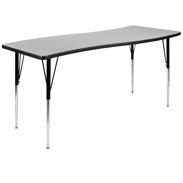 Grey |#| 86inch Oval Wave Activity Table Set with 16inch Student Stack Chairs, Grey/Black