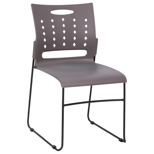 Gray |#| 881 lb. Capacity Gray Sled Base Stack Chair with Carry Handle & Air-Vent Back