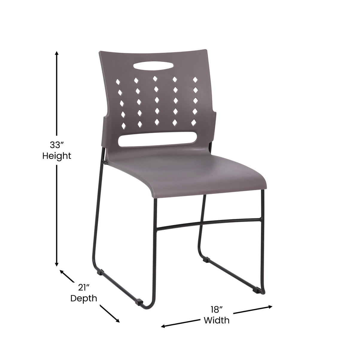 Gray |#| 881 lb. Capacity Gray Sled Base Stack Chair with Carry Handle & Air-Vent Back