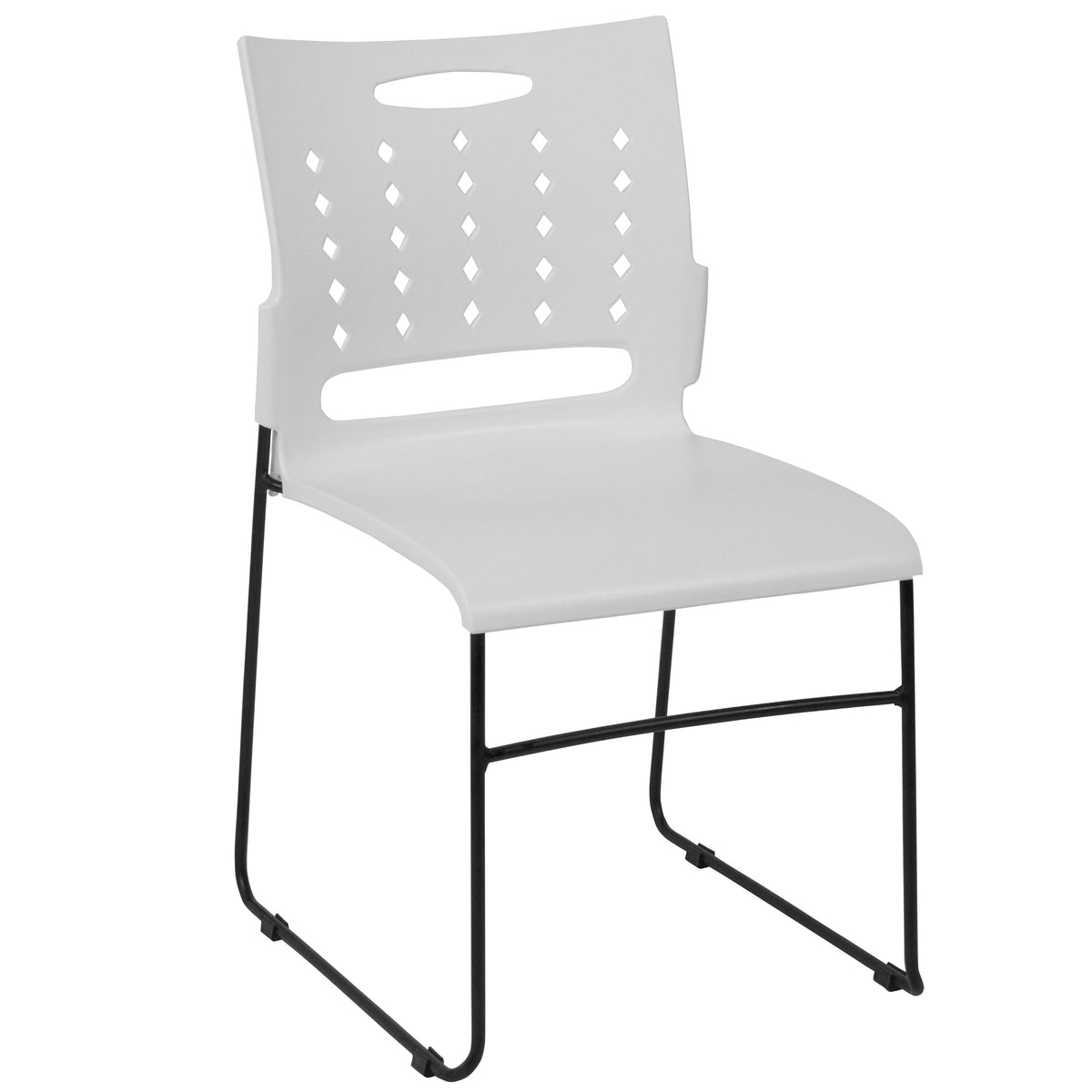 White |#| 881 lb. Capacity White Sled Base Stack Chair with Carry Handle and Air-Vent Back