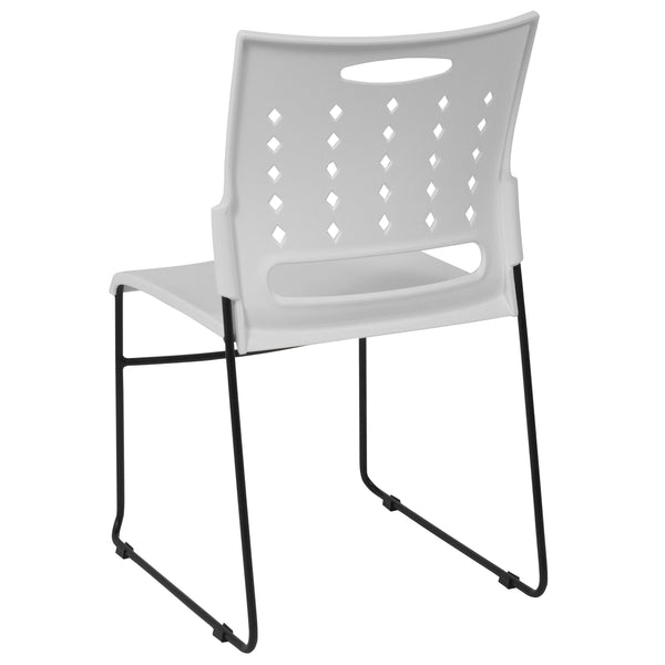 White |#| 881 lb. Capacity White Sled Base Stack Chair with Carry Handle and Air-Vent Back