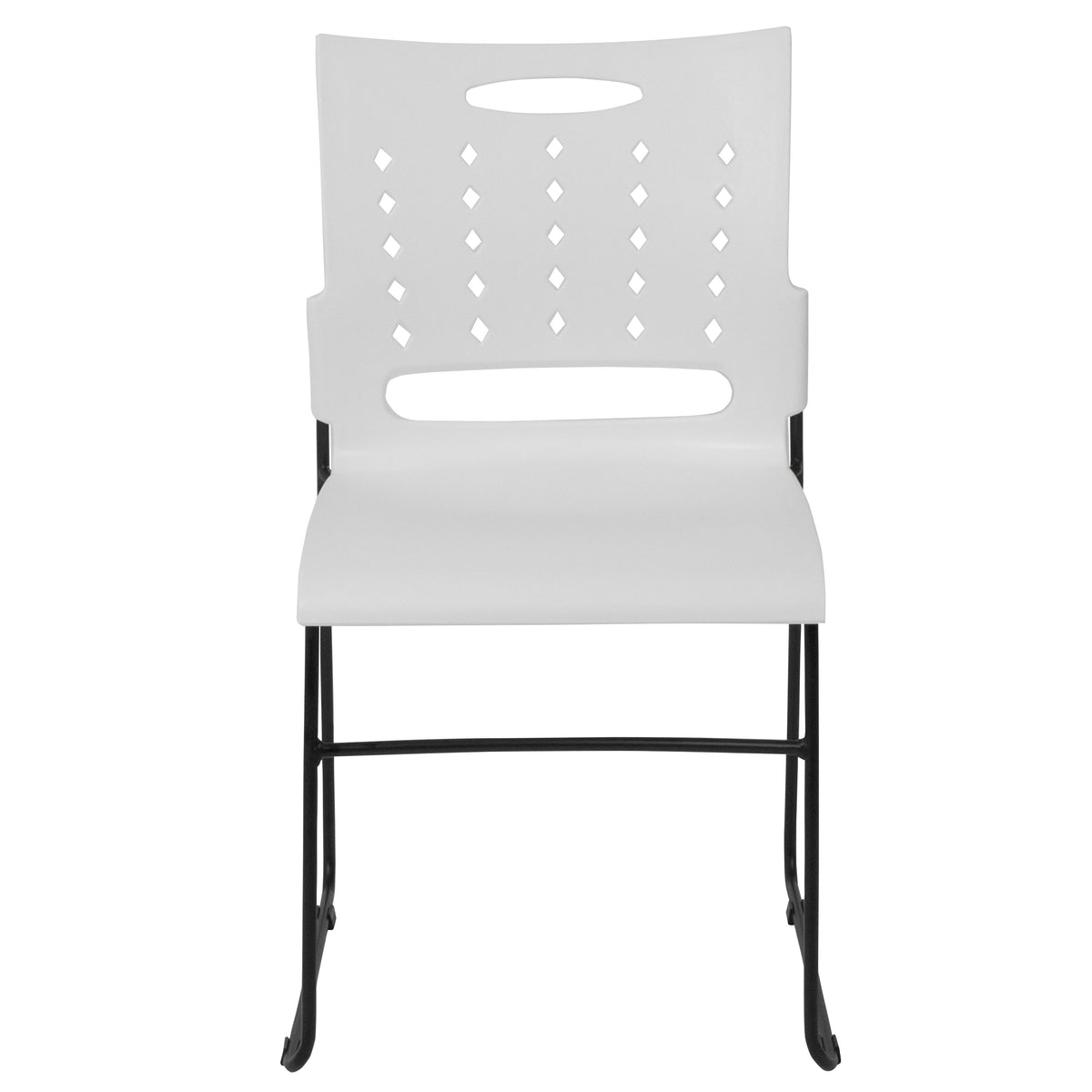 White |#| 881 lb. Capacity White Sled Base Stack Chair with Carry Handle and Air-Vent Back