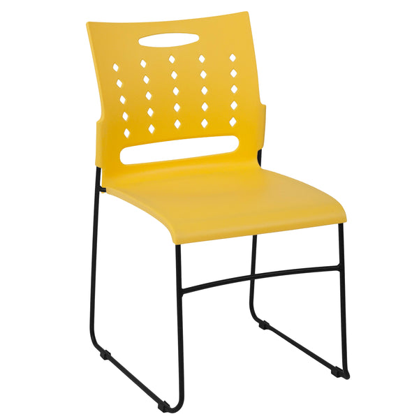 Yellow |#| 881 lb. Capacity Yellow Sled Base Stack Chair with Carry Handle & Air-Vent Back