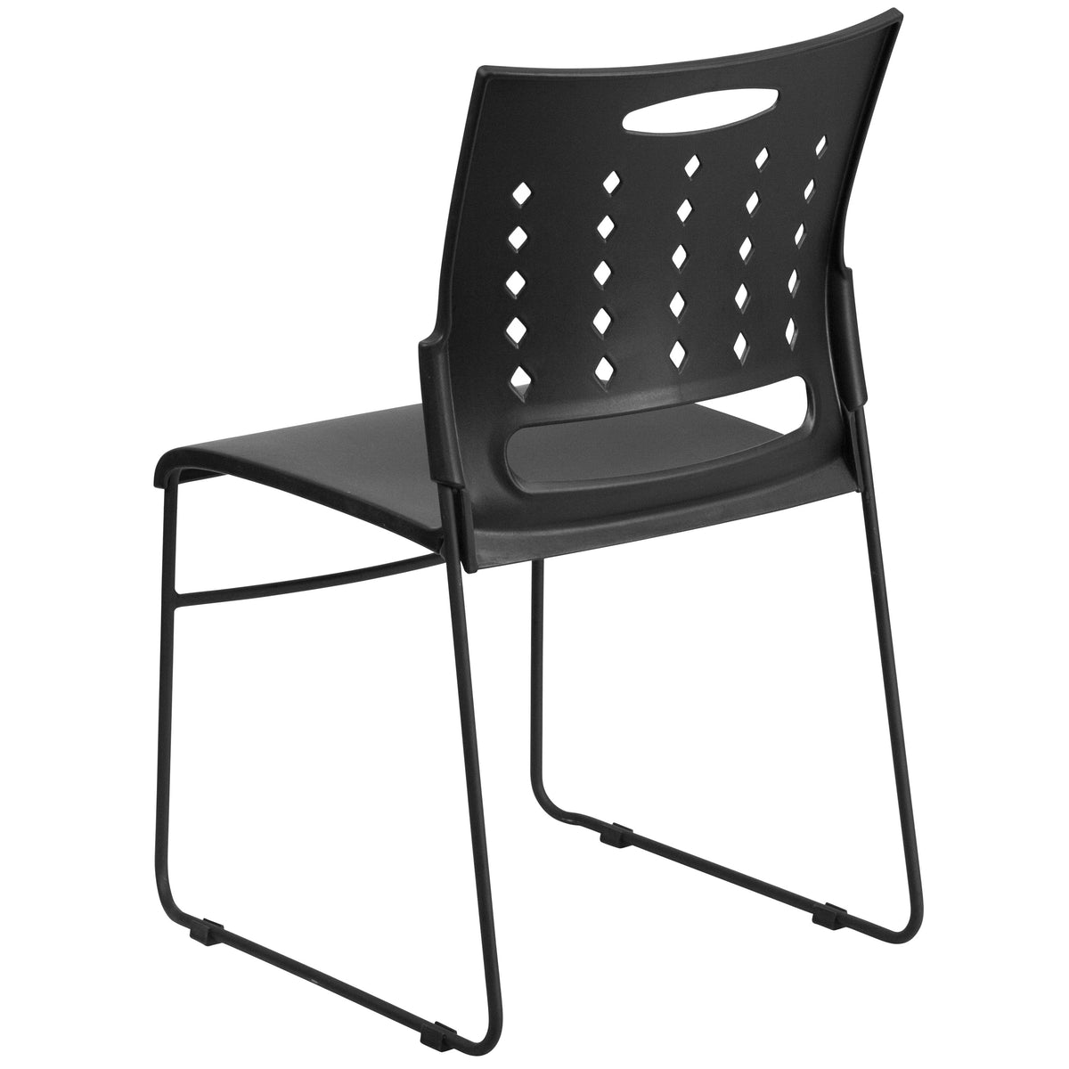 Black |#| 881 lb. Capacity Black Sled Base Stack Chair with Carry Handle and Air-Vent Back