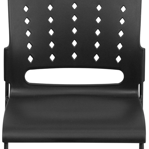 Black |#| 881 lb. Capacity Black Sled Base Stack Chair with Carry Handle and Air-Vent Back