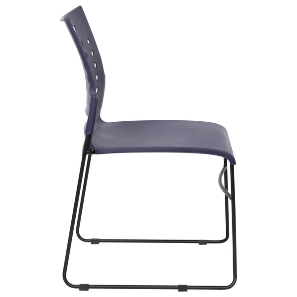 Navy |#| 881 lb. Capacity Gray Sled Base Stack Chair with Carry Handle & Air-Vent Back